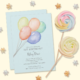 Invitación Watercolor Globos Boy 1er cumpleaños