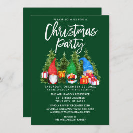 Invitación Watercolor Gnomes Navidades Fiesta Verde
