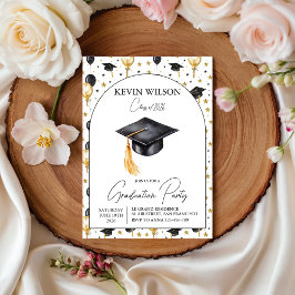 Invitación Watercolor Gold Balloon Graduation Invite