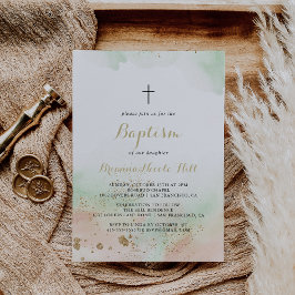 Invitación Watercolor Gold Confetti Baptism