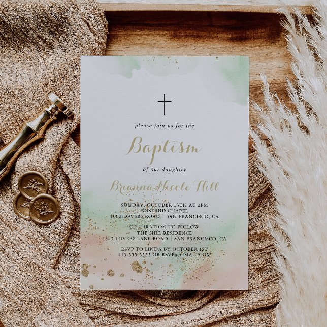 Invitación Watercolor Gold Confetti Baptism (Subido por el creador)