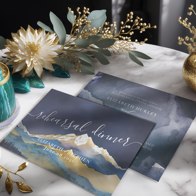 Invitación Watercolor Gold Mountains Boda Ensayo (Subido por el creador)