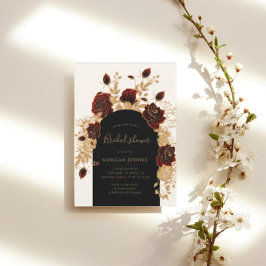 Invitación Watercolor Gold Rosas de Borgoña Ducha de novias