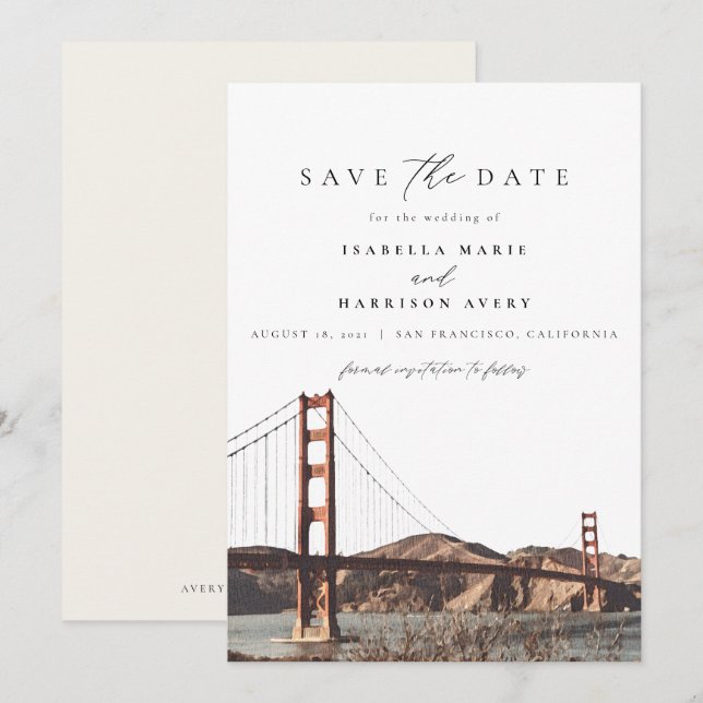 Invitación Watercolor Golden Gate San Francisco California (Anverso / Reverso)