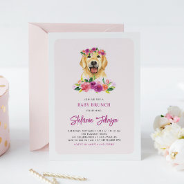 Invitación Watercolor Golden Retriever Floral Baby Brunch