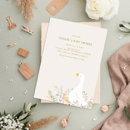 Invitación Watercolor Goose Duck Wildflower Baby Shower