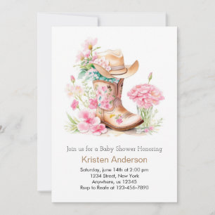 Invitación Watercolor Gorra Vaquero y Boot Dreamy Baby Shower