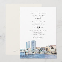 Invitación Watercolor Grand Rapids Michigan Skyline Boda