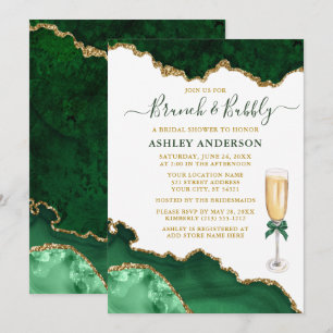 Invitación Watercolor Green Gold Marble Geode Bridal Brunch