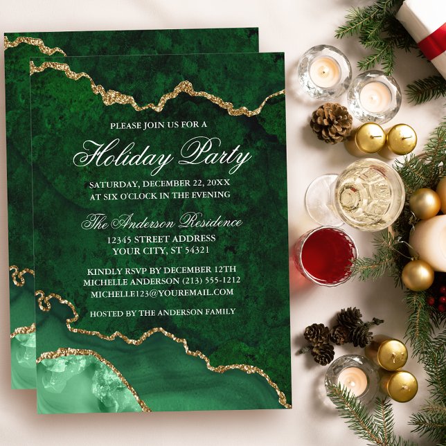 Invitación Watercolor Green Gold Marble Geode Holiday (Customize to change text size or text style.)