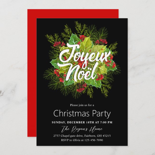 Invitación Watercolor Green Holly Christmas Holiday Party (Anverso / Reverso)
