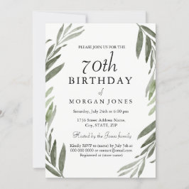 Invitación Watercolor Green Leaf 70th Birthday Invitation