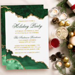 Invitación Watercolor Green Marble Geode Gold Holiday