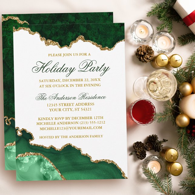 Invitación Watercolor Green Marble Geode Gold Holiday (Customize to change text size or text style.)