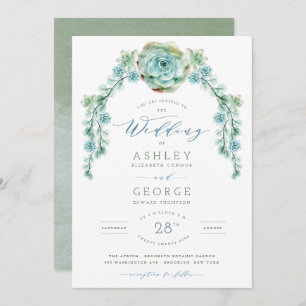 Invitación Watercolor Green Succulents Summer Garden Wedding