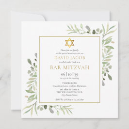 Invitación Watercolor Greenerbar Mitzvah Bat Mitzvah