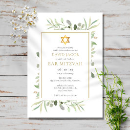 Invitación Watercolor Greenerbar Mitzvah Bat Mitzvah
