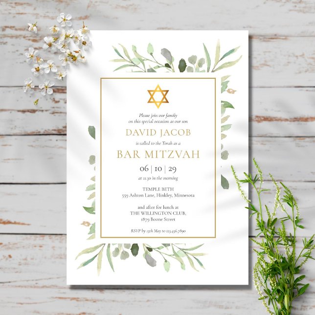 Invitación Watercolor Greenerbar Mitzvah Bat Mitzvah (Subido por el creador)