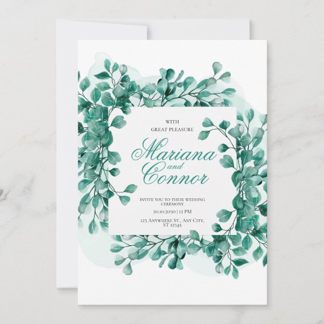 Invitación Watercolor Greenery Botanical Wedding I (Anverso)