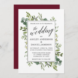Invitación Watercolor Greenery Calligraphy Boda Burgundy
