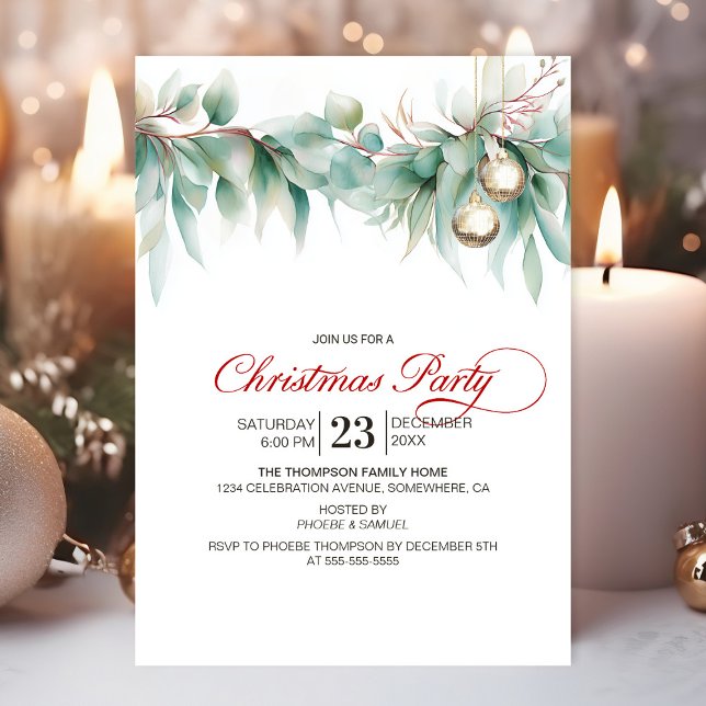 Invitación Watercolor Greenery Christmas Party (Subido por el creador)