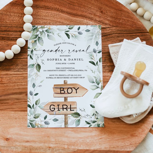 Invitación Watercolor Greenery Gold Gender Revelan Baby Showe (Subido por el creador)