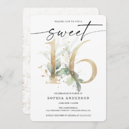 Invitación Watercolor Greenery Gold Sweet 16 cumpleaños