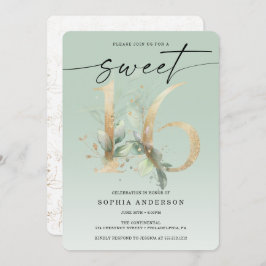 Invitación Watercolor Greenery Gold Sweet 16 cumpleaños Invit