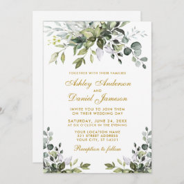 Invitación Watercolor Greenery Photo Boda Gold