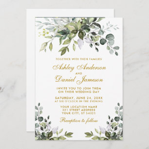 Invitación Watercolor Greenery Photo Boda Gold