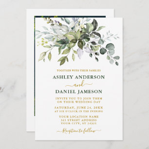 Invitación Watercolor Greenery Photo Boda Gold Green