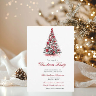 Invitación Watercolor Greenery Red Berries Christmas Party