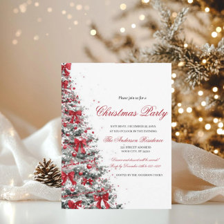 Invitación Watercolor Greenery Red Berries Christmas Party