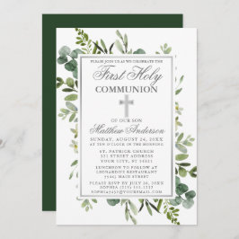 Invitación Watercolor Greenery Silver Primera Comunión