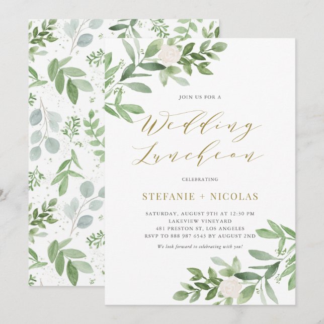 Invitación Watercolor Greeney White Floral Wedcheon (Anverso / Reverso)