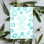 Invitación Watercolor Guay Aqua Star of David Bar Bat Mitzvah<br><div class="desc">¡Tarjeta perfecta para anunciar una mitzvah de murciélago, el bar mitzvah u otra celebración judía! Hand hizo arte acuarela por ti en la parte delantera y trasera. ¡TODO PERSONALIZABLE! Haga clic en "Personalizar" para editar el texto. Haga clic en "editar usando la herramienta de diseño" para ajustar las fuentes, colores...</div>