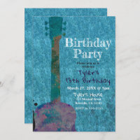 Watercolor Guitar Blue Musical Birday Party