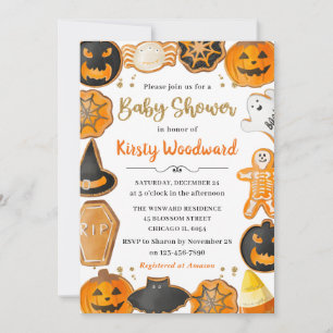 Invitación Watercolor Halloween Cookies Baby Shower