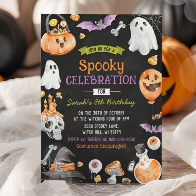 Invitación Watercolor Halloween Spooky One Birday (Subido por el creador)