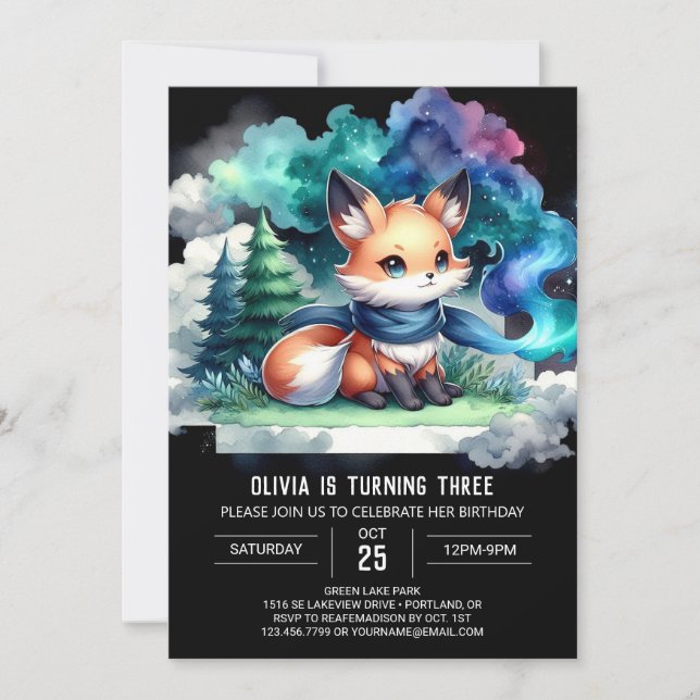 Invitación Watercolor Happy Fox Birday digital (Anverso)
