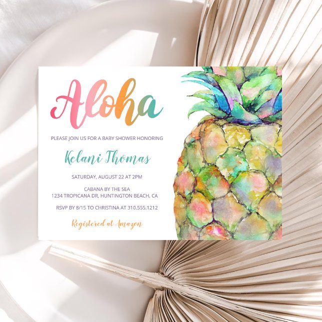 Invitación Watercolor Hawaiano Piña Aloha Baby Shower (Subido por el creador)