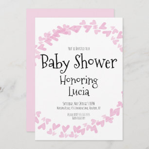 Invitación Watercolor Hearts Stamp Wreath Baby Shower
