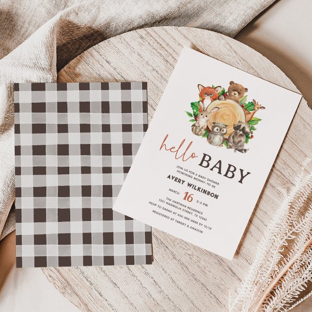 Invitación Watercolor Hello Baby Woodland Animals Baby Shower (Subido por el creador)