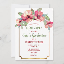 Invitación Watercolor Hibiscus Gold Luau Fiesta Graduación