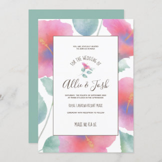 Invitación Watercolor Hibiscus Maui Boda