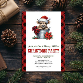 Invitación Watercolor highland cow in bucket Christmas