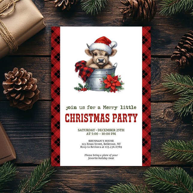 Invitación Watercolor highland cow in bucket Christmas (Watercolor highland cow in bucket Christmas Invitation)
