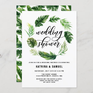Invitación Watercolor Hojas Tropicales Ducha De Matrimonio Wr