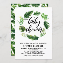 Invitación Watercolor Hojas Tropicales Wreath Baby Shower