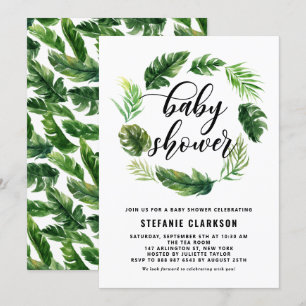 Invitación Watercolor Hojas Tropicales Wreath Baby Shower